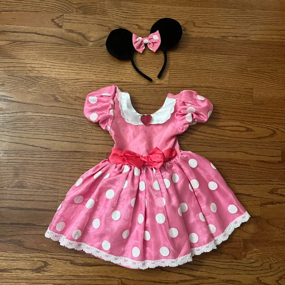 DISNEY BABY Minnie Mouse Costume Pink Dress Ears 6-12mo